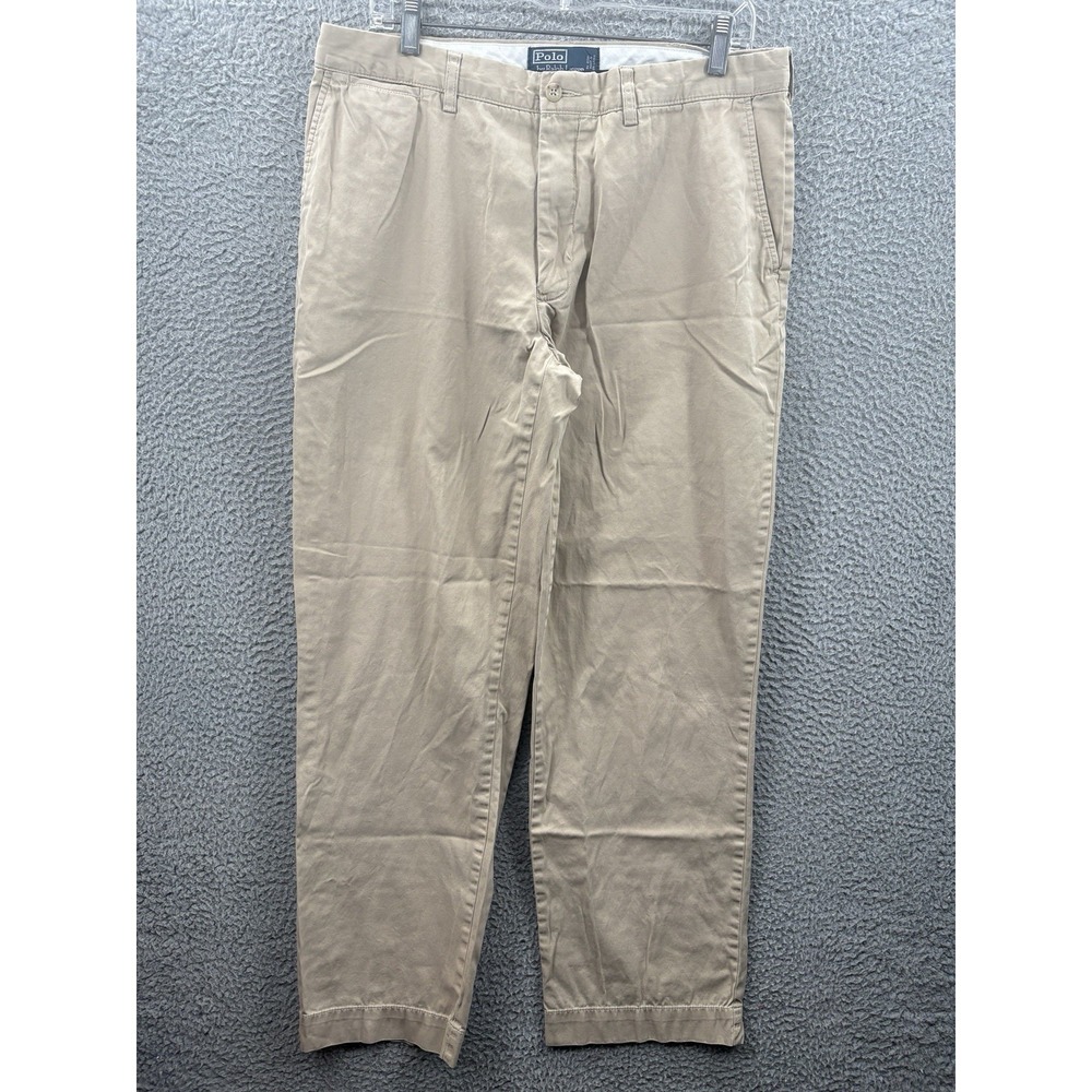 Polo Ralph Lauren Pants Mens 34x30 Beige Chino Flat Front Tan Khaki Straight Leg